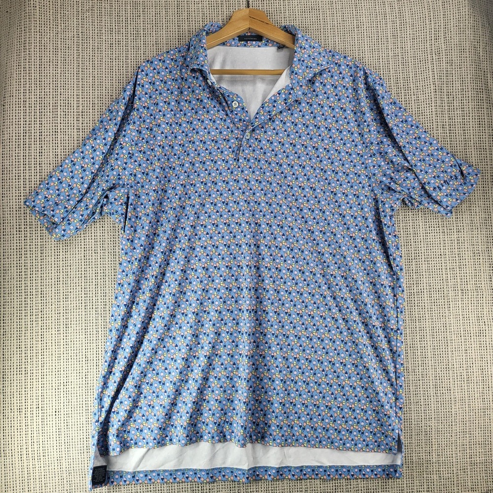 Turtleson Polo Shirt Mens Extra Large Blue Fishing Bobber Pattern Golf Greyrock